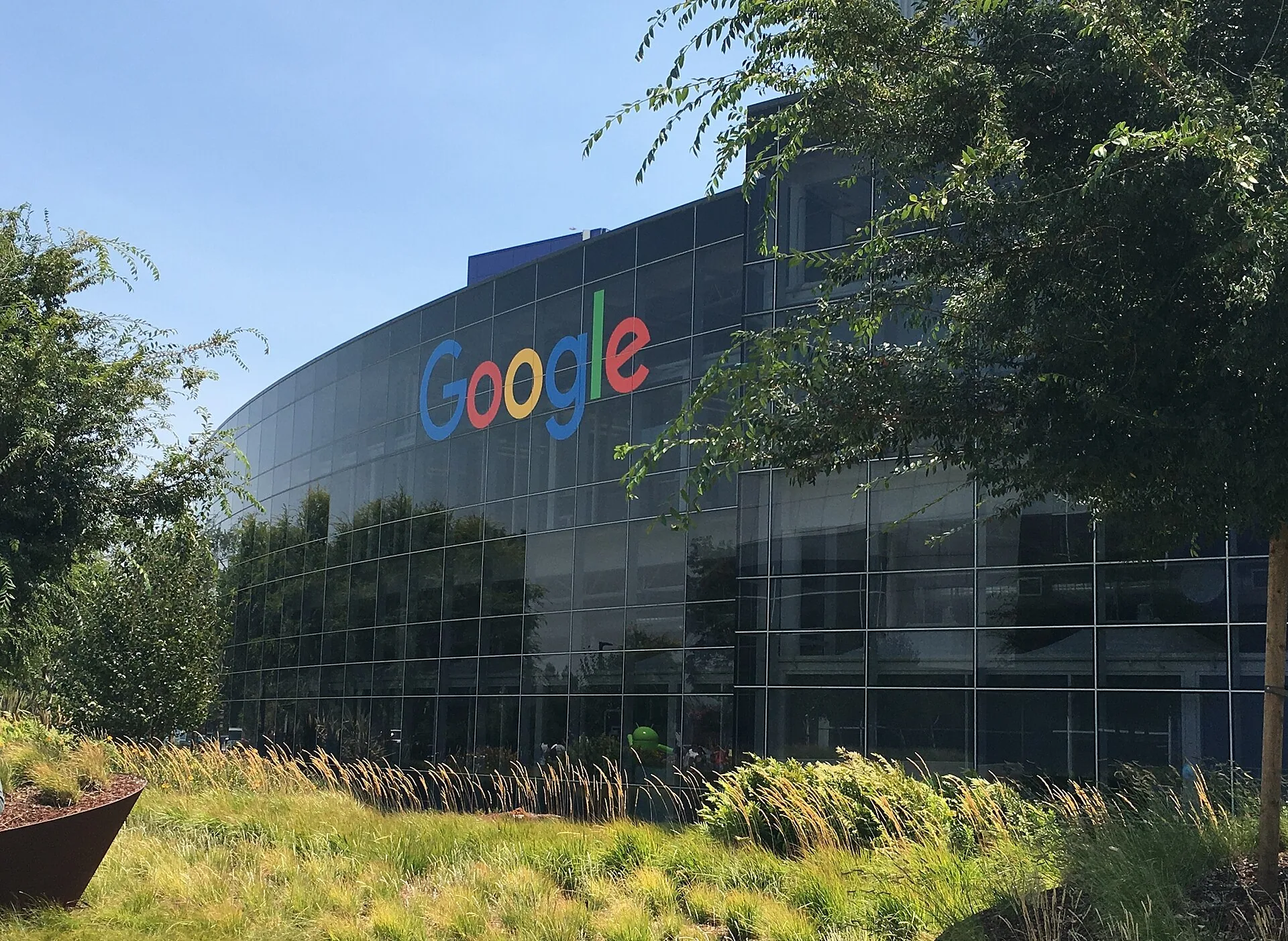 Exterior view of Google's headquarters campus in Mountain View
